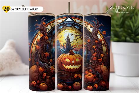 Jack O Lantern Stained Glass Tumbler Png Graphic By Cutie Kate Studio