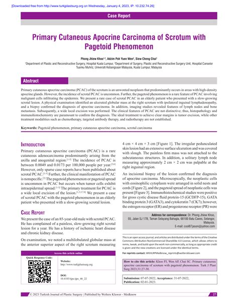 Pdf Primary Cutaneous Apocrine Carcinoma Of Scrotum With Pagetoid