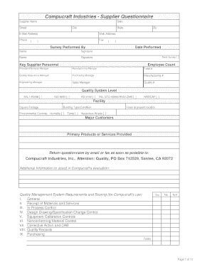 Fillable Online Compucraft Industries Supplier Questionnaire Fax