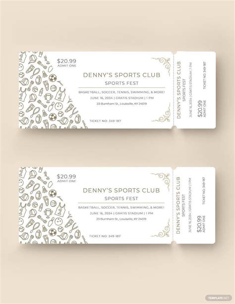 Elegant Sports Ticket Template in Pages, PSD, Illustrator, Publisher ...