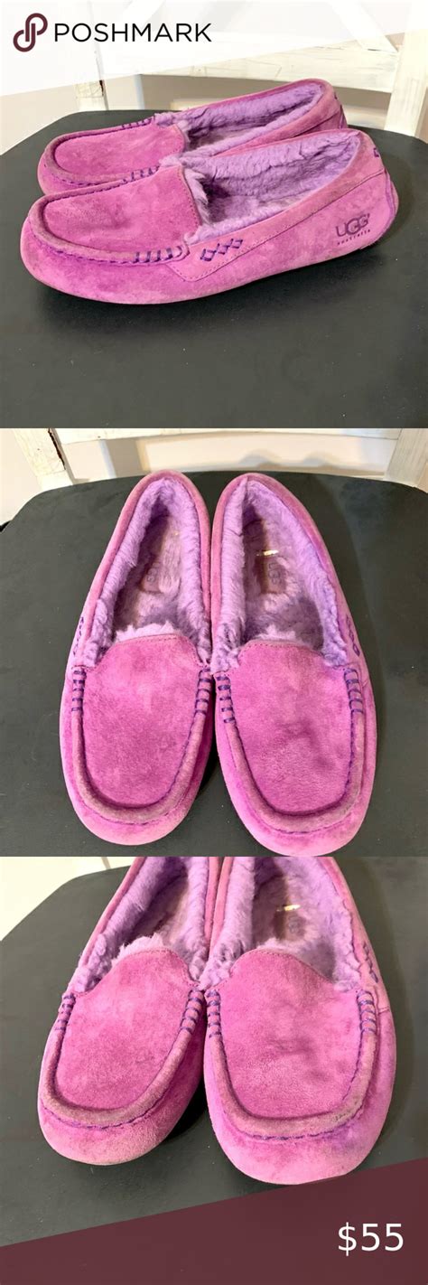 Purple Lilac Ugg Ansley Moccasin Slippers Leather Suede Driving Loafer