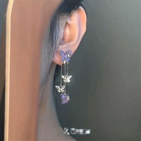 Purple Butterfly Tassel Drop Dangle Earrings For Women Girls