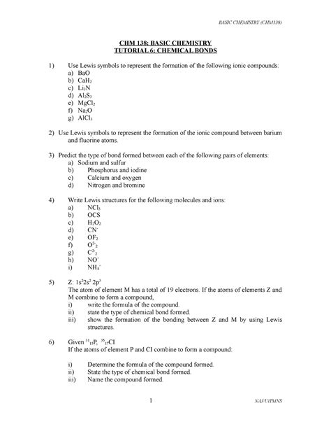 Tutorial Chapter Basic Chemistry Chm Chm Basic Chemistry