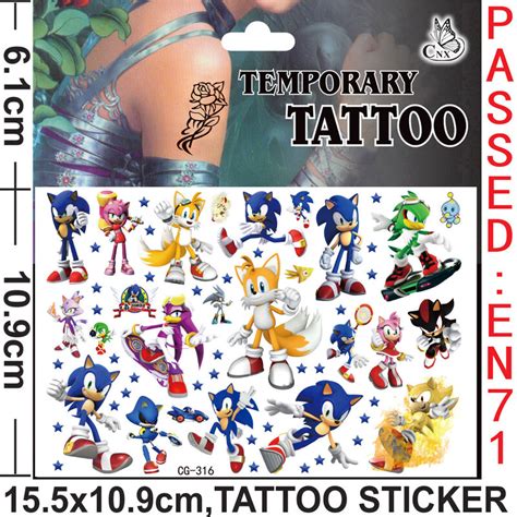 Autocollants de tatouage Sonic le hérisson étiquette de transfert d