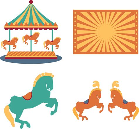 Vintage Carnival Circus In Flat Cartoon Design Isolated Vector Set