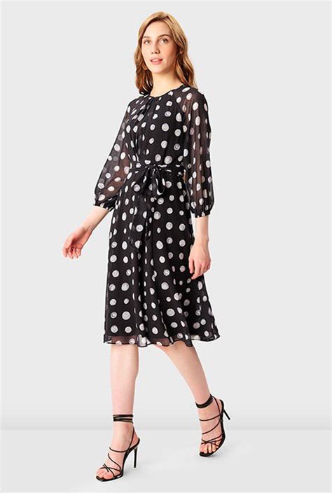 Shop Polka Dot Print Georgette Sash Tie Dress Eshakti