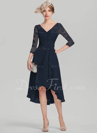 Us 15500 A Line V Neck Asymmetrical Chiffon Lace Mother Of The