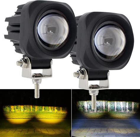 Led Motorcycle Driving Fog Lights Offroad Driving Lights Dual Color Amberwhite 2pcs