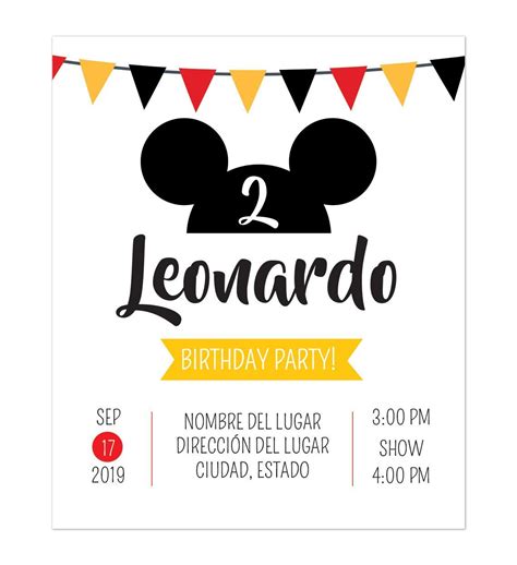 Invitación Cumpleaños Mickey Mouse Diseños Personalizados 8A1 Boys