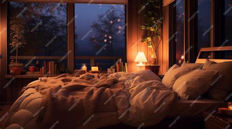 Premium AI Image | Cozy bedroom at night