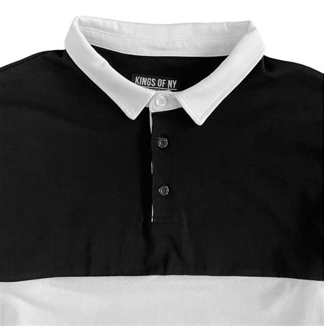 Traditional Black And White Striped Mens Long Sleeve Rugby Shirt