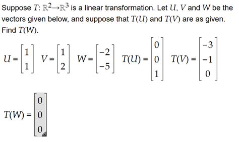 Solved Suppose T R R Is A Linear Transformation Let U V Chegg