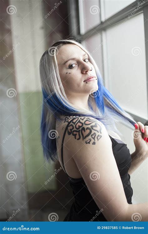 Beautiful Alternative Girl With Blue Hair And Black Dress Stock Image