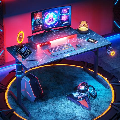 Bestier Small Gaming Desk with Monitor Stand, 42 inch LED Computer Desk ...