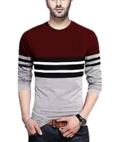 Mens Plain Maroon With Grey Full Sleeve Cotton T Shirt Gender Male At