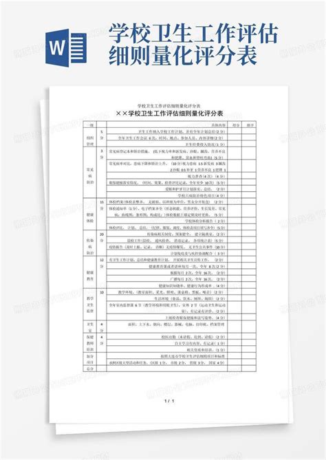 学校卫生工作评估细则量化评分表word模板下载编号lwnyzjww熊猫办公