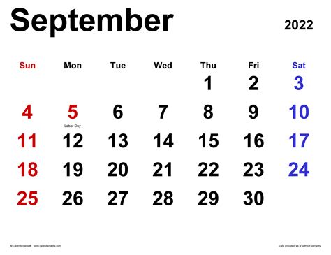 September 2022 Calendar Templates For Word Excel And Pdf