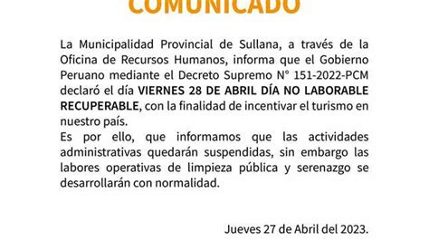 Comunicado Noticias Municipalidad Provincial De Sullana