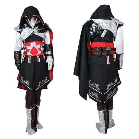 Game Ezio Costume Cosplay Assassins Creed Ezio Outfit Costume Cloak Black Edition Costume Cosplay