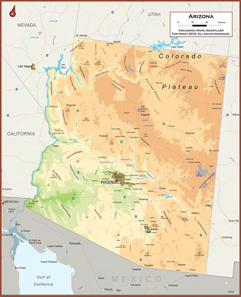 34 X 42 Arizona State Wall Map Poster With Topography