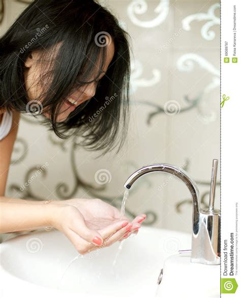 Woman Washing Her Hands In The Sink Stock Image Image Of Beautiful