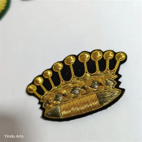 Bullion Wire And Yarn Handmade Embroidered Crown Golden Badges Size