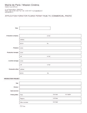 Fillable Online Parisfilm Application Form For Filming Permit