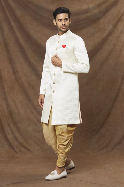 Buy Arihant Rai Sinha White Jaquard Embossed Sherwani Set Online Aza