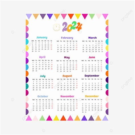 Calendario Inglés 2024 Vector Descarga gratuita de plantilla en Pngtree