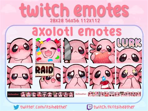 Cute Pink Axolotl Emotes 10 Pack Twitch Youtube Discord Etsy Canada