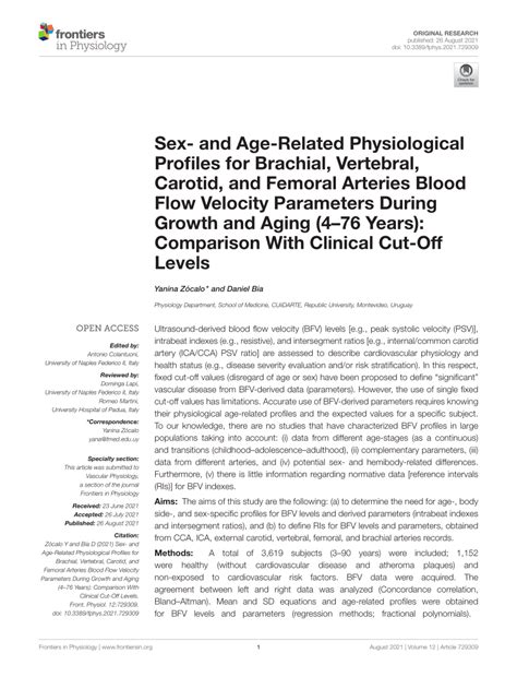 Pdf Sex And Age Related Physiological Profiles For Brachial