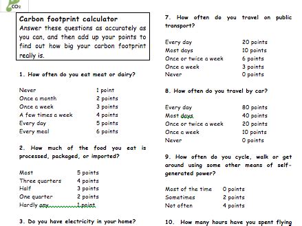 Carbon footprint calculator survey | Teaching Resources