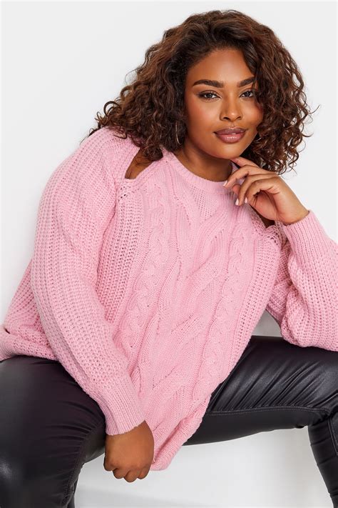 Yours Plus Size Pink Cable Knit Cut Out Jumper Yours Clothing