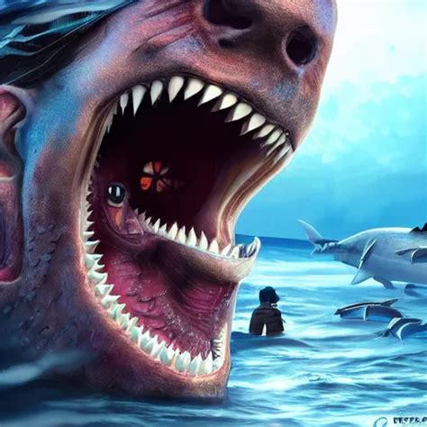 Megalodon Eating A Person Hyper Realistic Digital Stable Diffusion