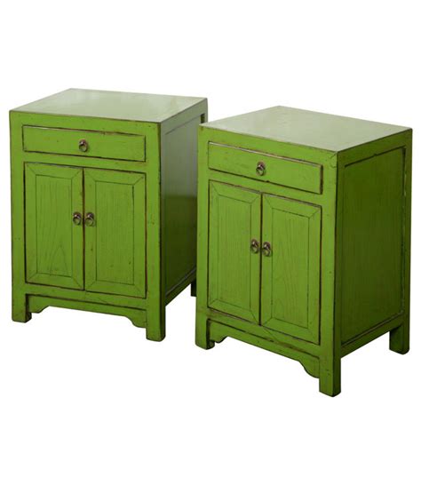 Chinese Bedside Table Green High Gloss W42xD32xH60cm Orientique