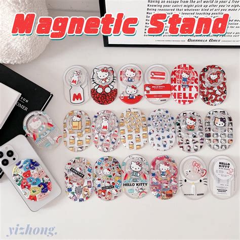 Magnetic Attraction Phone Holder Oval Shape Kickstand Cartoon Hello