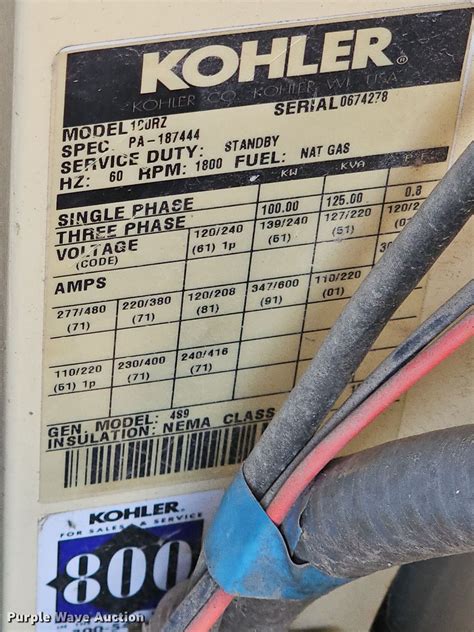 2000 Kohler 100RZ generator in Mound City, KS | Item MP9403 sold