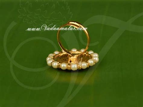 Kempu Stones With Pearls Finger Ring For Bharatanatyam Dance And Temple