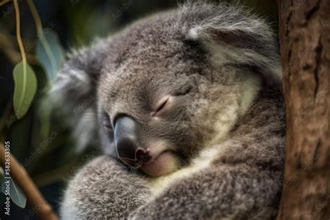 Sleeping Baby Koala Bear from Australia on a Eucalyptus Tree. Cute ...