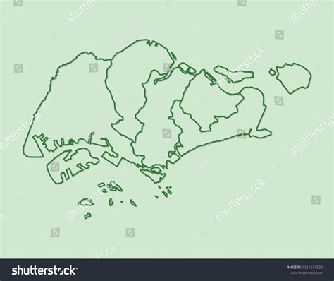 Green Singapore Map Regions Border Lines Stock Vector (Royalty Free ...