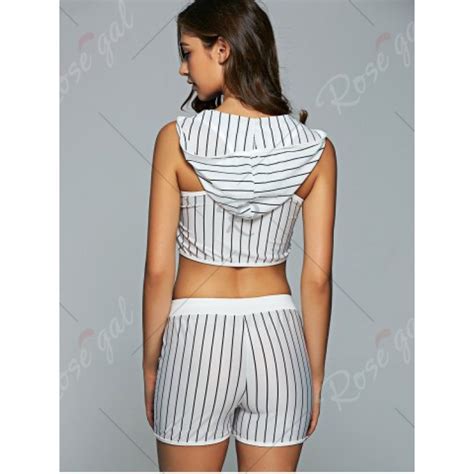 Racerback Hooded Cropped Tank Top And Stripe Shortsactivewear