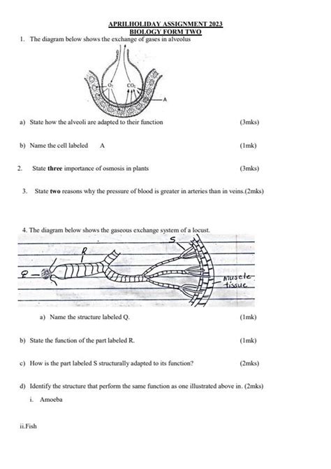 Form 2 Biology April Holiday Assignment 2023 13674