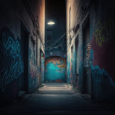 Alley With Walls Covered In Colorful Graffiti Created Using Generative