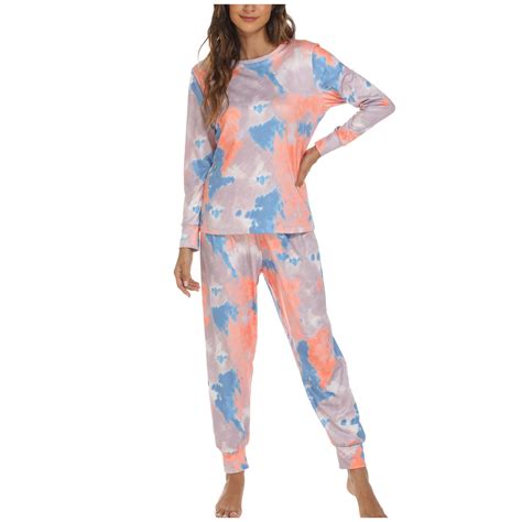 Bellzely Womens Pajamas Plus Size Clearance Women Fashion Tie Dye Print Long Sleeved Trousers