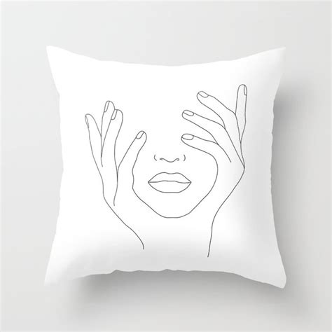 Minimal Line Art Woman with Hands on Face Throw Pillow by Nadja | Society6