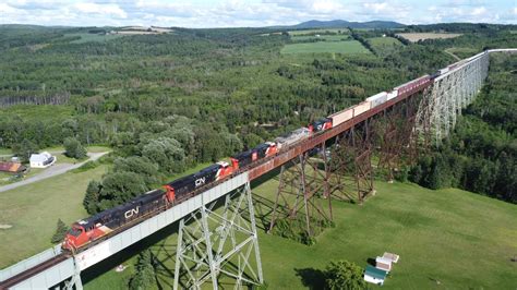 Awesome Aerial View Long Manifest Train CN 305 W DPU On The Salmon