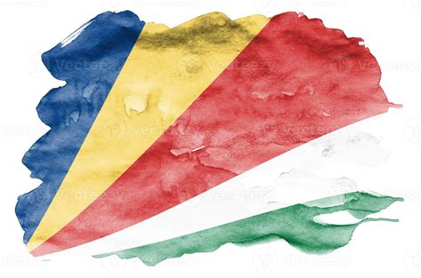 Seychelles Flag Is Depicted In Liquid Watercolor Style Isolated On