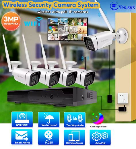 4pcs 3MP Wireless Security Camera 9CH WIFI NVR Camera System 2way Audio ...