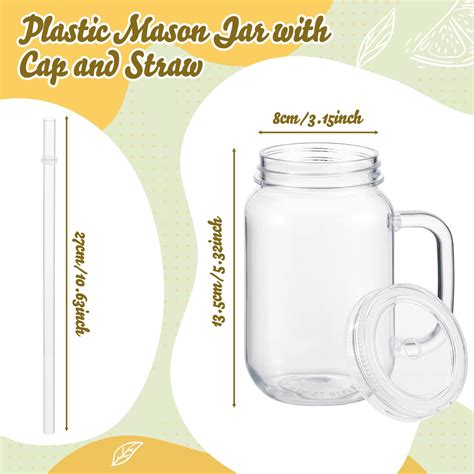 Maxdot Pcs Oz Plastic Mason Jars With Handles Lids And Straws