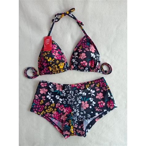 Jual BK 3302 RXO3 HITAM BUNGA WARNA WARNI BIKINI SEGITIGA CELANA